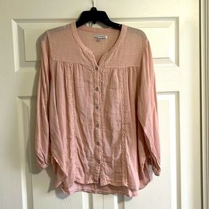 American Eagle Pink Long Sleeve Buttoned Blouse